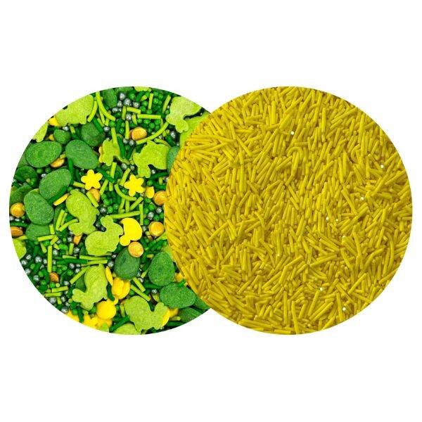 Dortisimo 4Cake Cukrové zdobení žluté a zelené Spring Friends a tyčinky žluté (100 g)