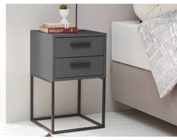 Noční stolek se 2 zásuvkami Suna, grafitový