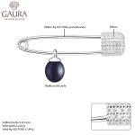 Stříbrná brož s černou perlou Spínací špendlík, stříbro 925/1000, Černá