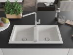 MEXEN/S - Mario granitový dřez 2-bowl včetně baterie Flora, bílá 6504-20-670401-00