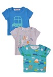 Tričko kojenecké s krátkým rukávem 3pack, Minoti, Transport 3, modrá - 68/74 | 6-9m