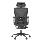 Kancelářská židle, černá MESH, plastový kříž, opěrka nohou, posuvný sedák, 2D područky
