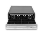 Virtuos pokladní zásuvka C430D - s kabelem, kovové držáky, nerez panel, 9-24V, černá