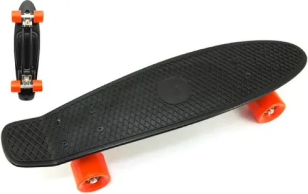 TEDDIES Pennyboard černý / Pennyboard / 60 cm / kovové osy / oranžová kola (00840008)