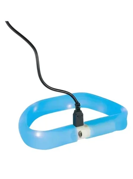 TRIXIE Obojek USB svítící plochý modrý / Velikost L-XL / 70 cm / 30 mm