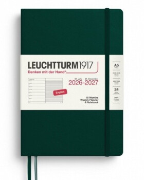Týdenní plánovač Zápisník Forest Green, Medium A5 2027, 18měs., anglicky