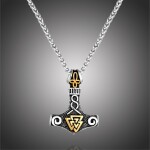 Pánský náhrdelník Thórovo kladivo - MJOLNIR a symbol Valknut, 60 cm Vintage
