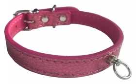 Huhubamboo Metal obojek růžový M / Obojek pro psy / 16 mm x 26-32 cm / Hovězí kůže (355451)