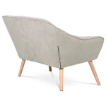 Dvoumístná sedačka, potah šedobéžová látka, dřevěné nohy, masiv kaučukovník