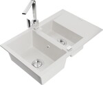 MEXEN/S - Gaspar granitový dřez 1.5 s odkapávačem včetně baterie Rita, bílá 6507-20-670300-00