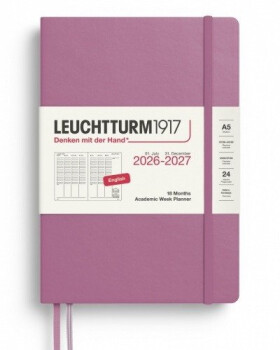 Akademický týdenní plánovač Dusty Rose, Medium A5 2027, 18měs., anglicky