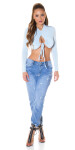 Sexy Koucla crop top s dlouhým rukávem a výřezem babyblue Einheitsgroesse