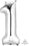 Amscan Balónek fóliový narozeniny číslo 1 stříbrný 86 cm Amscan Balónek fóliový narozeniny číslo 1 stříbrný 86 cm
