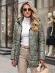 Dámská prošívaná bunda s odnímatelnou kapucí, zelená, FashionStreet TY5794 L