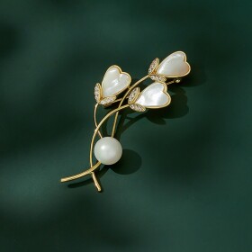 Brož s perlou a zirkony Orlanda - tulipán, Zlatá