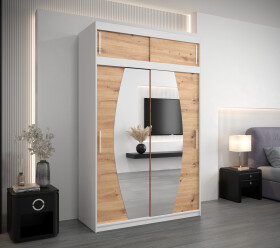 Šatní skříň Abi E0 s nástavcem Barva korpusu: Bílá, Rozměry: 150 cm, Dveře: Dub artisan