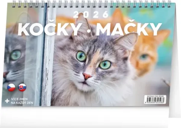 NOTIQUE Stolní kalendář Kočky – Mačky CZ/SK 2026, 23,1 x 14,5 cm (PGS-35348)