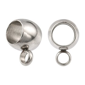 Korálek z nerezové oceli s širokým průvlekem - korálek s očkem - platinový - 9 x 5 mm - 1 ks