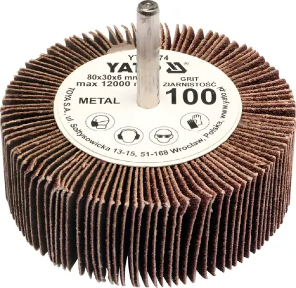 YATO Brusný lamelový kotouč / Radiální 80x30 mm / Průměr stopky 6 mm / Zrnitost 80