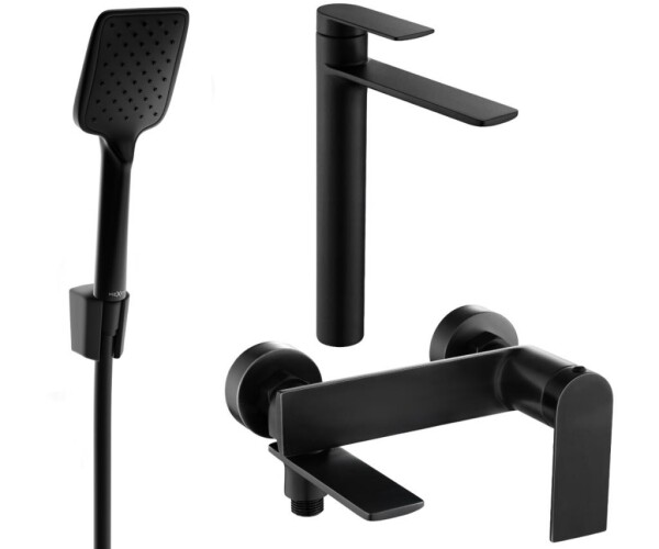 MEXEN - Zero SET umyvadlová + vanová baterie s příslušenstvím R62, černá 71113R62-70
