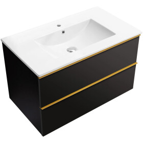 CERANO - Koupelnová skříňka Velora - černá matná, úchytka zlatá + keramické umyvadlo Todo - 81x55x46,5 CER-665161