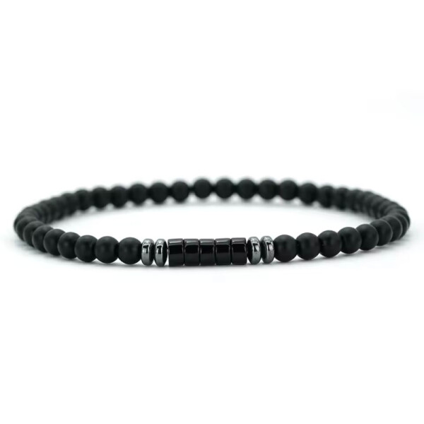 Pánský korálkový náramek Nero - 4 mm obsidián, achát, Černá 19 cm