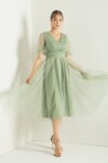 Lafaba Women's Mint Green Balloon Sleeve Silvery Evening Dress