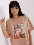 Béžové dámské oversize tričko s potiskem