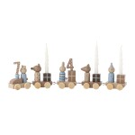 Bloomingville Dřevěný narozeninový vláček / svícen Junaid 38 cm, multi barva, dřevo