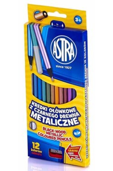 ASTRA Pastelky metalické 12ks s ořezávátkem (26196)