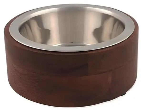 Dog Fantasy Miska nerez v dřevě, rovná / Miska pro psy / nerezová vložka / dřevěný stojan / 400 ml (454-855329)