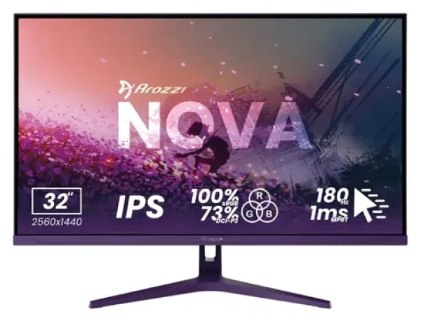 31.5" Arozzi Nova 32T2K180 fialová / Monitor / IPS / QHD 2560x1440 / 180Hz / 1ms / 2x HDMI + DP (AZ-NO-32T2K180-PP)