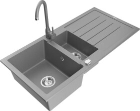 MEXEN - Andres granitový dřez s odkapávačem včetně baterie Telma, šedá 6515-71-670200-71