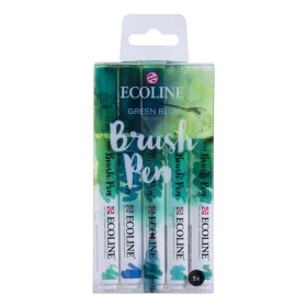 Royal Talens, 11509909, Ecoline brushpen set, sada štětečkových akvarelových popisovačů, green blue, 5 ks