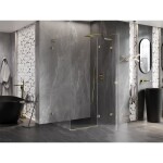 MEXEN/S - Lunar L sprchový kout dveře křídlové pravá 90 x 80, transparent, zlato kartáčovaná 834L-090-080-55-00-P