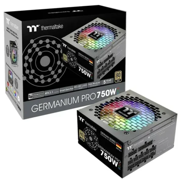 Thermaltake Germanium Pro RGB 750W černá / Napájecí zdroj / ATX 3.1 / PCIe Gen 5 / 80PLUS Gold / RGB (WG0750RE)