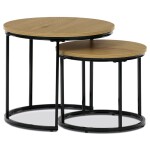 Set 2 ks stolků, MDF deska, dekor divoký dub, kovová podnož, černý lak