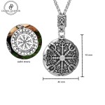 Pánský náhrdelník Vikingský kompas - VEGVISIR, oboustranný přívěsek, Stříbrná 60 cm Náhodná