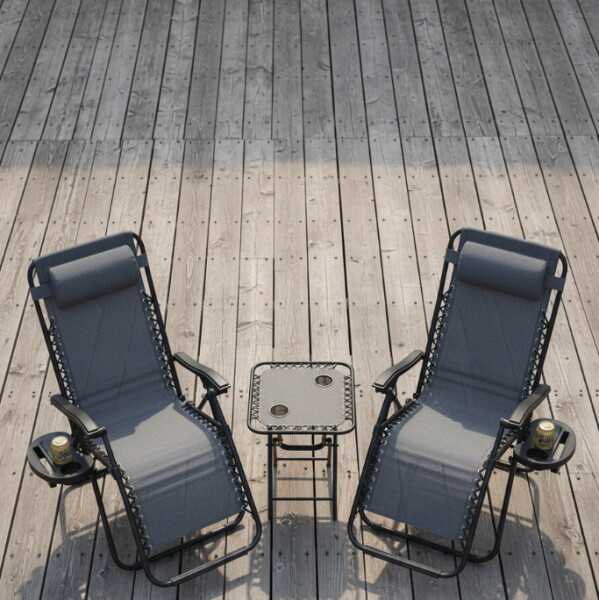 Sada 2 polohovacích zahradních židlí se stolem - šedá