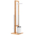 REA - Bambusový koupelnový stojan na toaletní papír a štětku White 321502 HOM-04000