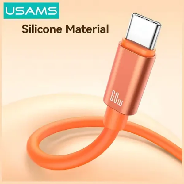 USAMS U97 oranžová / Kabel USB-C (M) - USB-C (M) / 30 cm / 60W / poutko na ruku (SJ784USB02)