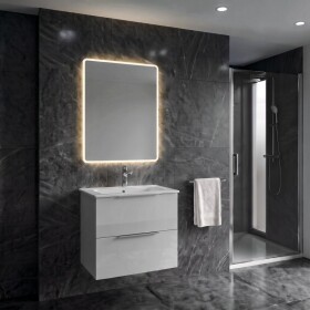 SAPHO - SET koupelnová skříňka CIRASA 60cm s úzkým umyvadlem a LED zrcadlem, 2x zásuvka, bílá lesk KSET-112
