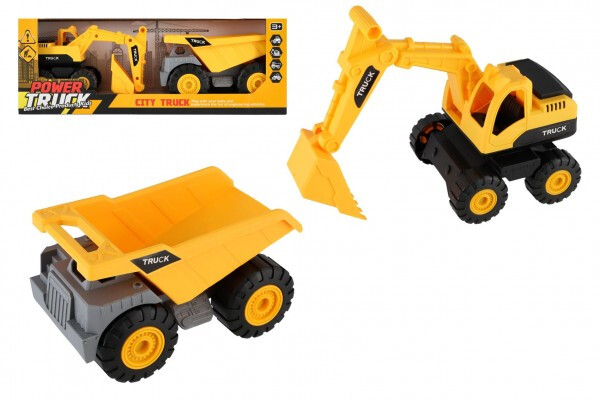 Auto stavební 2ks plast 18cm na volný chod v krabici 39x14x11,5cm