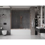 MEXEN/S - Velar Duo Dvoukřídlá posuvná vanová zástěna 170 x 150, transparent, kartáčovaná měď 896-170-000-02-65