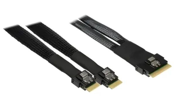 Inter-Tech kabel SFF-8654 8i - 2x SFF-8654 4i černý / Datový kabel / PCIe 4.0 / 24 Gb/s / 0,7 m (88885662)