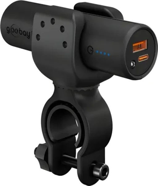 Goobay Bike-Power 5.0 černá / Powerbanka / 5000 mAh / USB-C PD / LED svítilna / držák na kolo (60656)