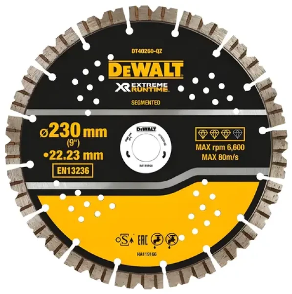DeWalt Extreme / Diamantový řezný kotouč na beton / Průměr 230x22,23 mm (DT40260)