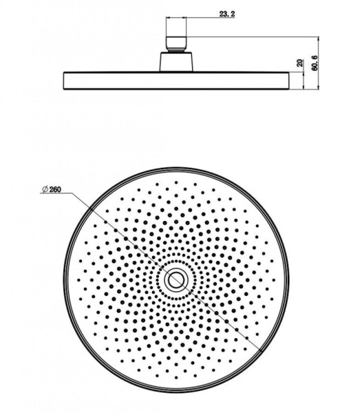 Kielle - Oudee Hlavová sprcha 260, 1 proud, sprchové rameno 35 cm, chrom/černá 20102SE0