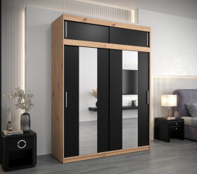Šatní skříň Abi Po s nástavcem Barva korpusu: Dub artisan, Rozměry: 150 cm, Dveře: Černá