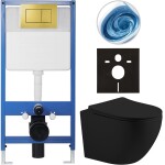 CERANO Kompletní WC set Profi/Cesso - černá matná - WC tlačítko Classic/Zlatá - předstěnová instalace - 49x36 cm - 582629